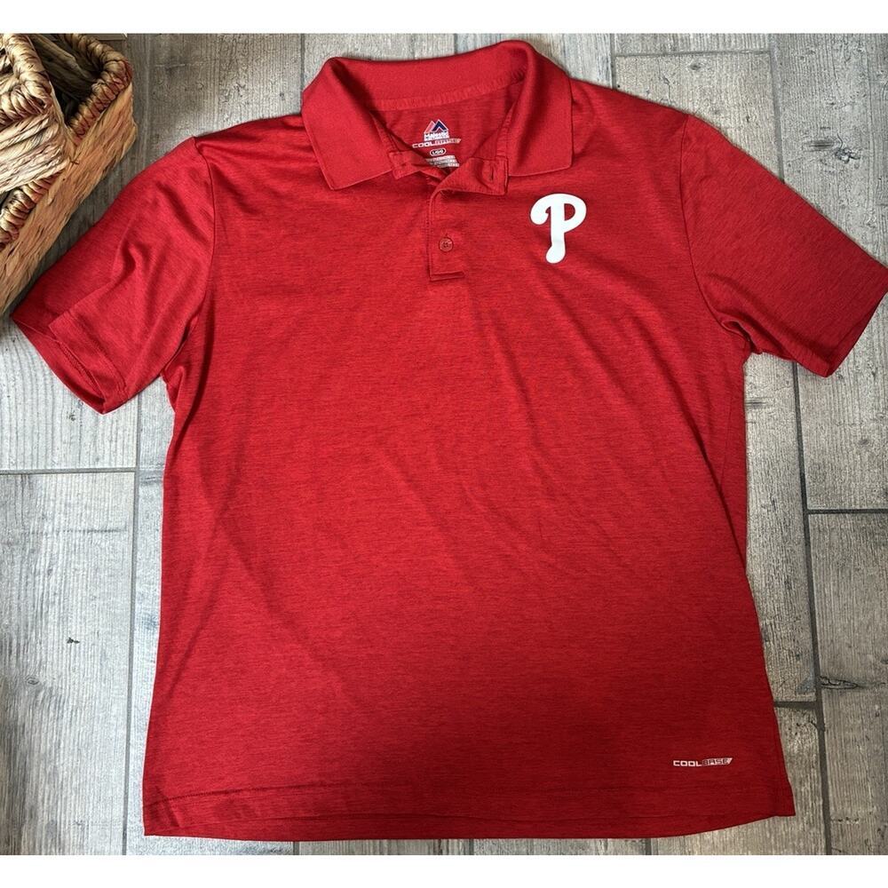 Philadelphia Phillies Majestic Polo Shirt Mens Large Red Short Sleeve Polo MLB